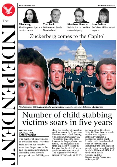 The Independent Newspaper Front Page (UK) for 11 April 2018