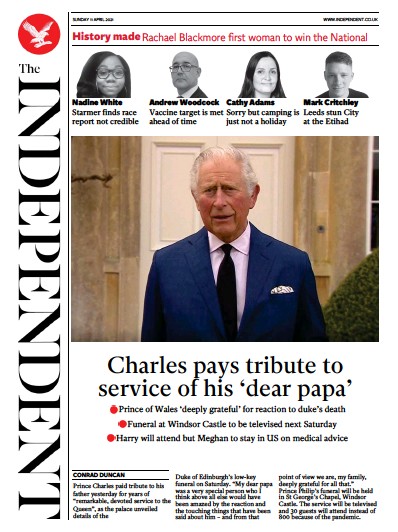 The Independent Newspaper Front Page (UK) for 11 April 2021