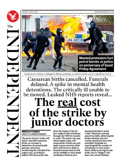 The Independent Newspaper Front Page (UK) for 11 April 2023