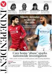 The Independent (UK) Newspaper Front Page for 11 May 2019