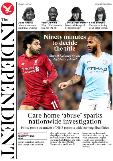 The Independent Newspaper Front Page (UK) for 11 May 2019