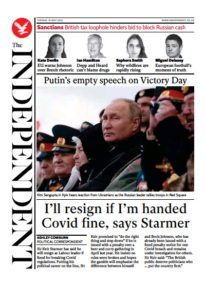 The Independent Newspaper Front Page (UK) for 11 May 2022