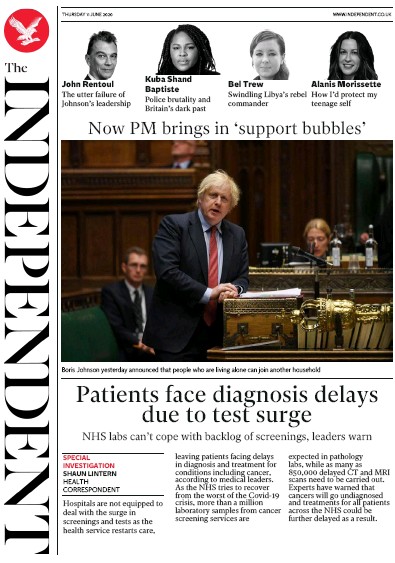 The Independent Newspaper Front Page (UK) for 11 June 2020