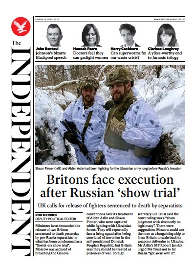 The Independent Newspaper Front Page (UK) for 11 June 2022