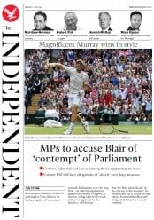 The Independent (UK) Newspaper Front Page for 11 July 2016