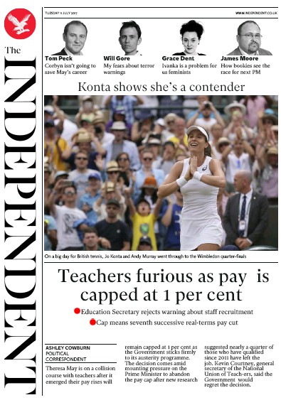The Independent Newspaper Front Page (UK) for 11 July 2017