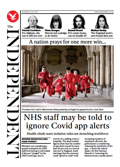 The Independent Newspaper Front Page (UK) for 11 July 2021
