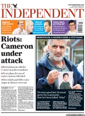 The Independent (UK) Newspaper Front Page for 11 August 2011