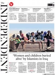 The Independent (UK) Newspaper Front Page for 11 August 2014