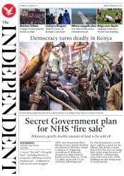 The Independent (UK) Newspaper Front Page for 11 August 2017
