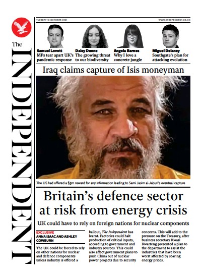 The Independent Newspaper Front Page (UK) for 12 October 2021
