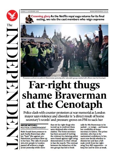 The Independent Newspaper Front Page (UK) for 12 November 2023