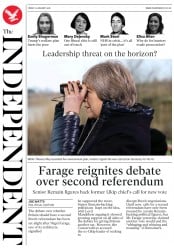 The Independent (UK) Newspaper Front Page for 12 January 2018