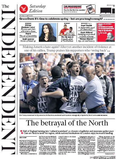 The Independent Newspaper Front Page (UK) for 12 March 2016