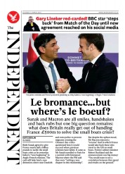 The Independent (UK) Newspaper Front Page for 12 March 2023