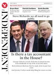 The Independent (UK) Newspaper Front Page for 12 April 2016