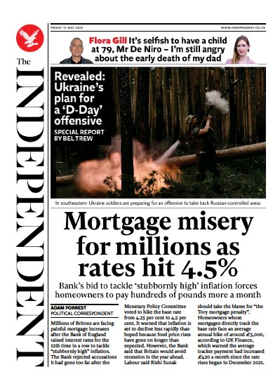 The Independent Newspaper Front Page (UK) for 12 May 2023