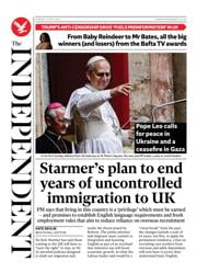 The Independent front page for 12 May 2025