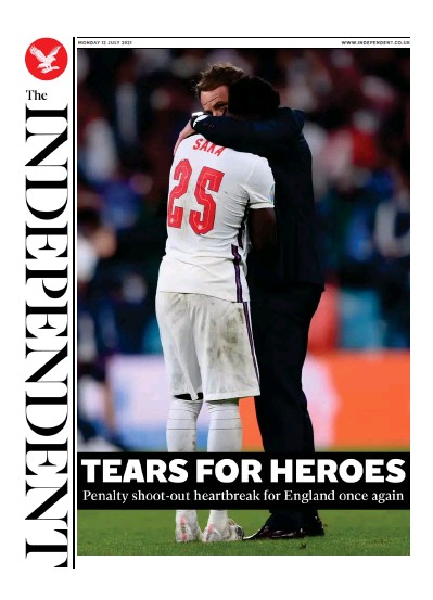 The Independent Newspaper Front Page (UK) for 12 July 2021