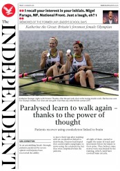 The Independent (UK) Newspaper Front Page for 12 August 2016