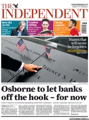 The Independent (UK) Newspaper Front Page for 12 September 2011