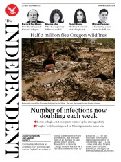 The Independent (UK) Newspaper Front Page for 12 September 2020