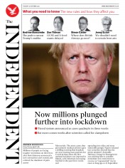 The Independent (UK) Newspaper Front Page for 13 October 2020