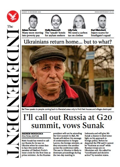 The Independent Newspaper Front Page (UK) for 13 November 2022