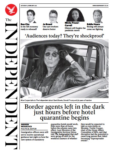 The Independent Newspaper Front Page (UK) for 13 February 2021