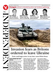 The Independent (UK) Newspaper Front Page for 13 February 2022