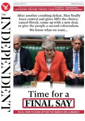 The Independent (UK) Newspaper Front Page for 13 March 2019