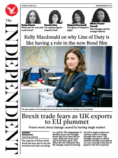 The Independent Newspaper Front Page (UK) for 13 March 2021