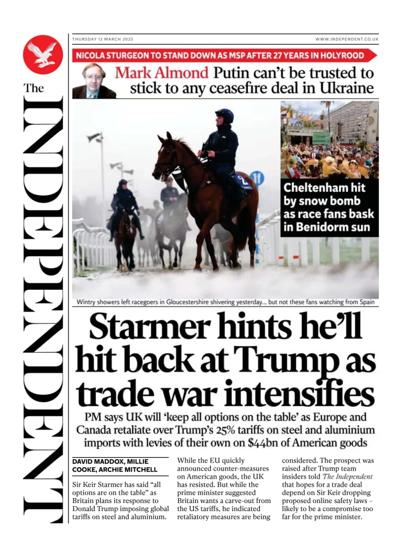 The Independent Newspaper Front Page (UK) for 13 March 2025