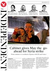 The Independent (UK) Newspaper Front Page for 13 April 2018