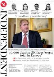 The Independent (UK) Newspaper Front Page for 13 April 2020