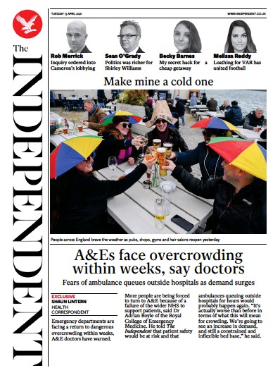 The Independent Newspaper Front Page (UK) for 13 April 2021