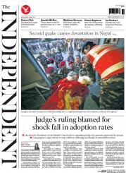 The Independent (UK) Newspaper Front Page for 13 May 2015