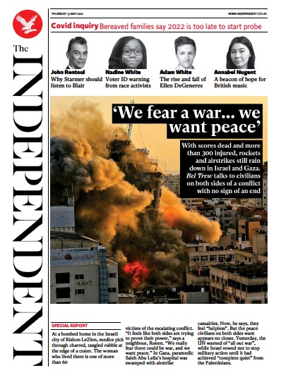 The Independent Newspaper Front Page (UK) for 13 May 2021