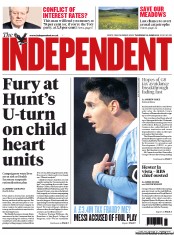 The Independent (UK) Newspaper Front Page for 13 June 2013