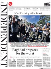 The Independent Newspaper Front Page (UK) for 13 June 2014