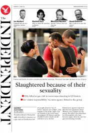The Independent (UK) Newspaper Front Page for 13 June 2016