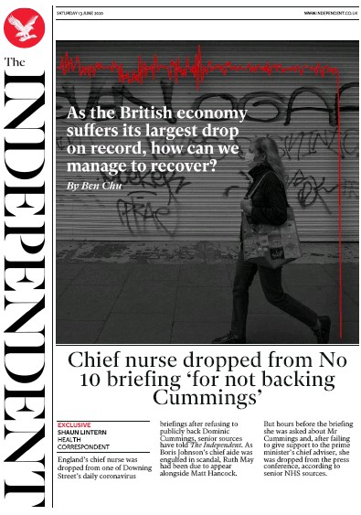 The Independent Newspaper Front Page (UK) for 13 June 2020