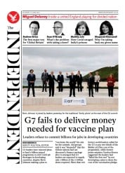 The Independent (UK) Newspaper Front Page for 13 June 2021