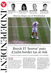 The Independent (UK) Newspaper Front Page for 13 July 2017