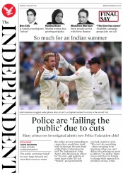 The Independent (UK) Newspaper Front Page for 13 August 2018