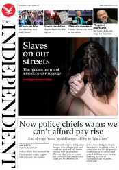The Independent (UK) Newspaper Front Page for 13 September 2017