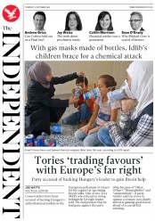 The Independent (UK) Newspaper Front Page for 13 September 2018