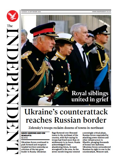 The Independent Newspaper Front Page (UK) for 13 September 2022