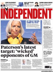 The Independent Newspaper Front Page (UK) for 14 October 2013