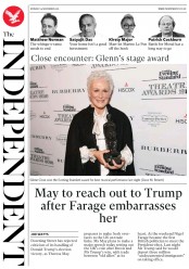 The Independent (UK) Newspaper Front Page for 14 November 2016